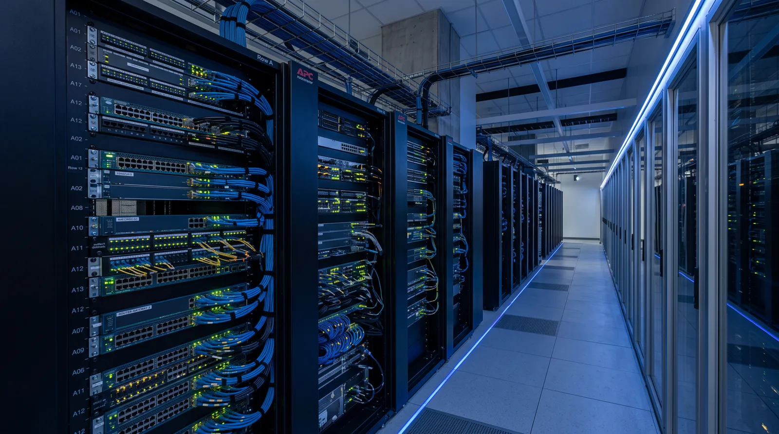 Enterprise network switches and routers with structured fiber cabling in a data centre