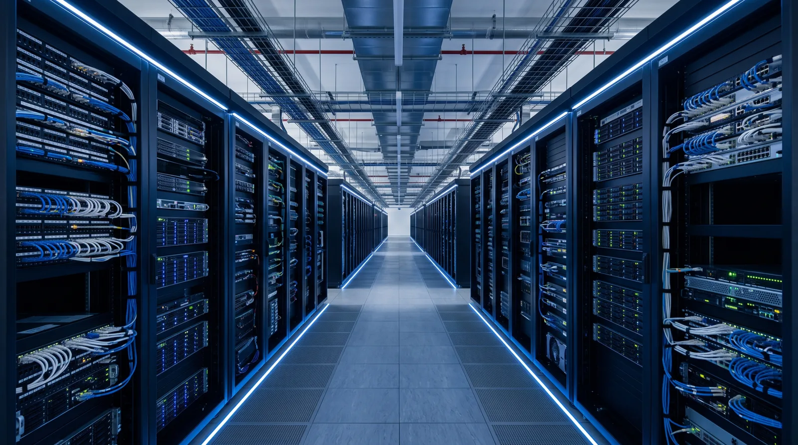 Enterprise data centre server racks with structured cabling and precision cooling