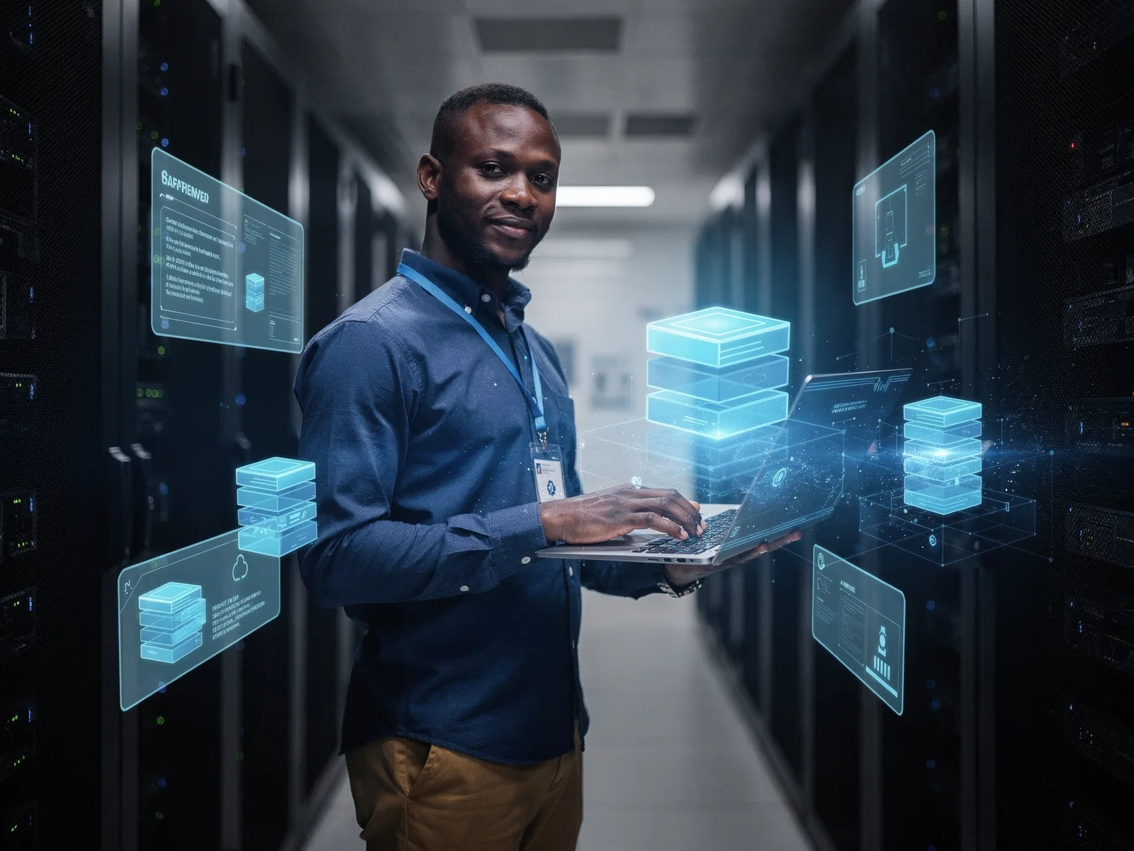 Engineer reviewing private cloud and virtualization infrastructure visualizations