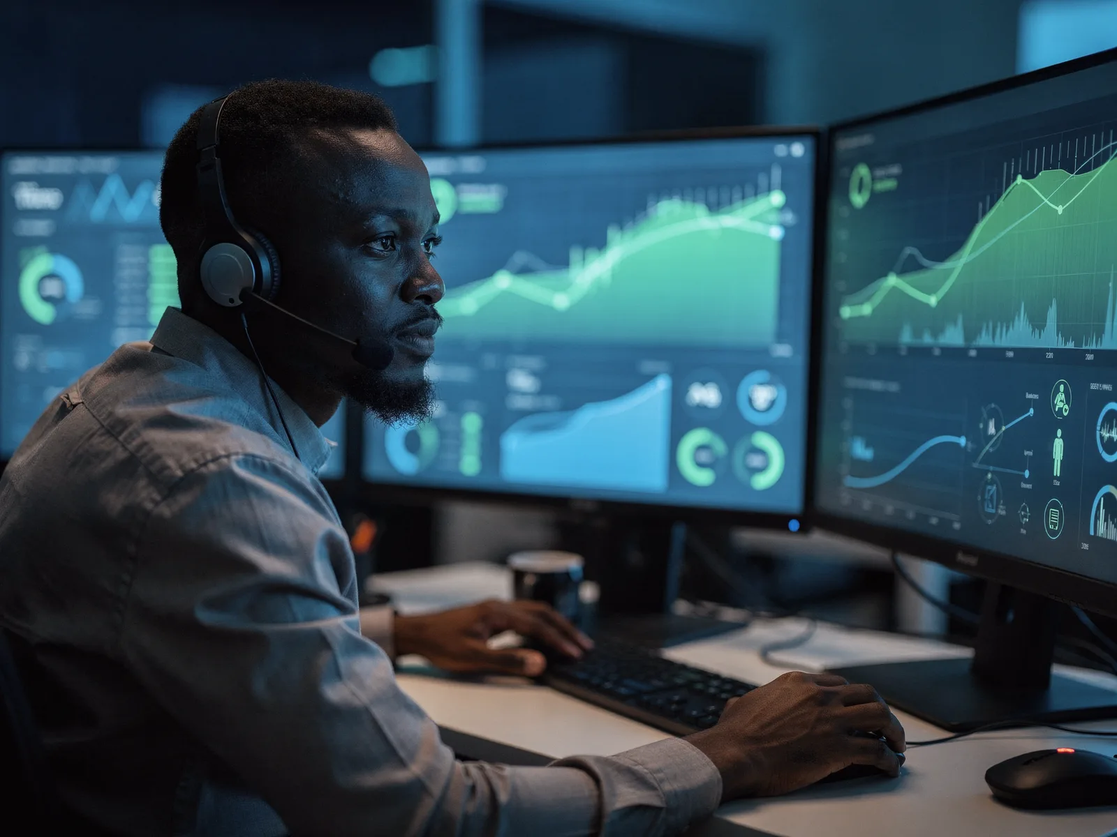 Managed IT support engineer monitoring system health dashboards